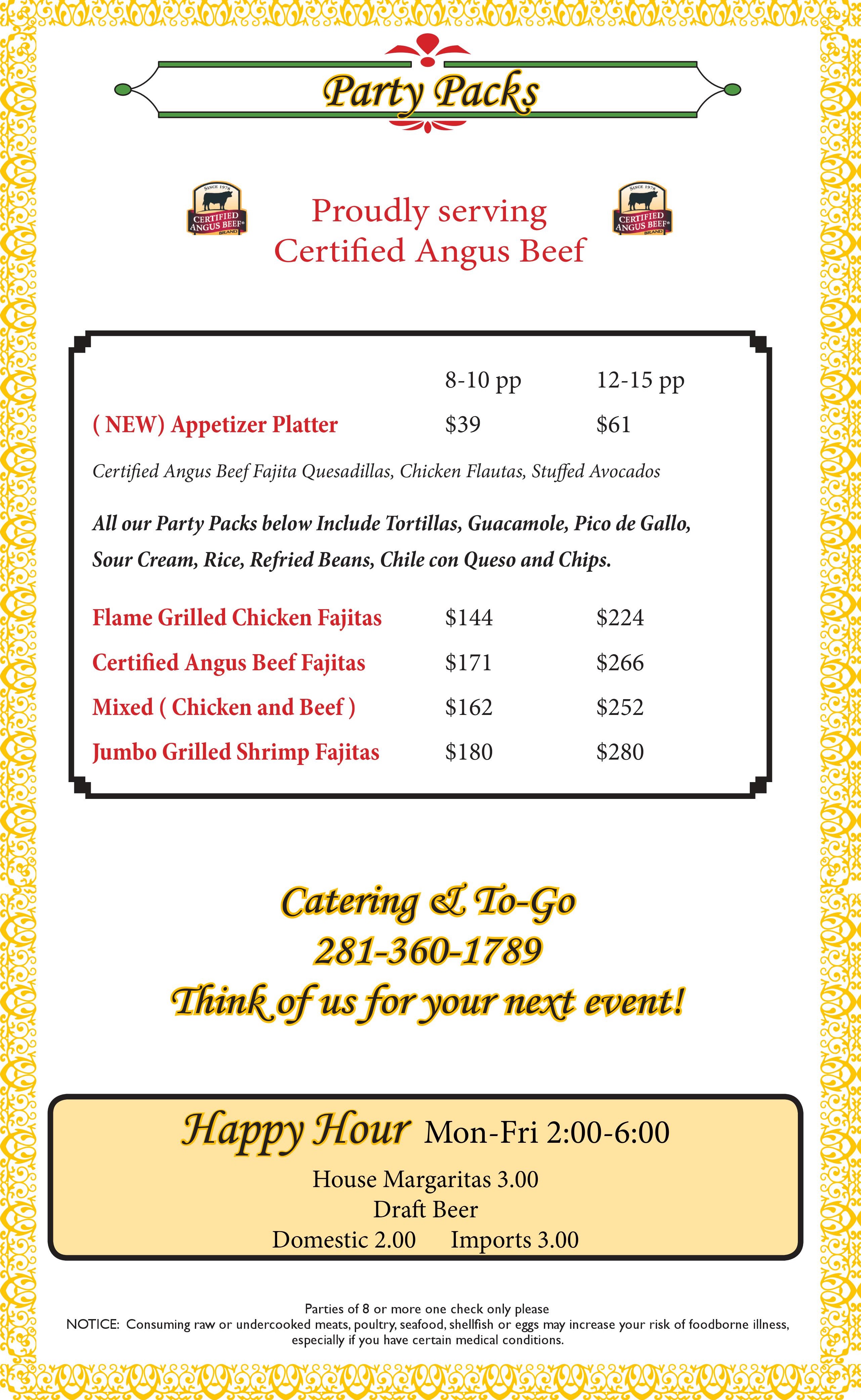 Menu Chachi's Mexican Restaurant